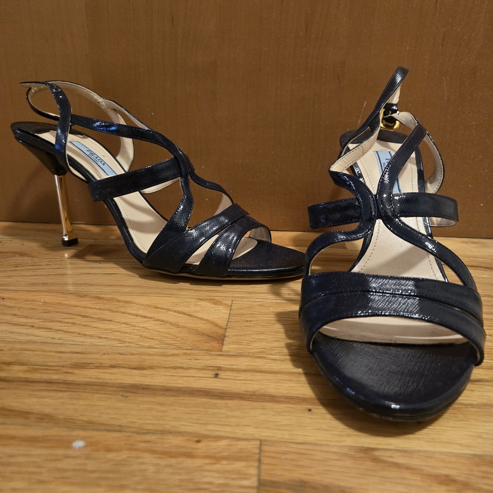 Prada Dark Blue Strappy Heels